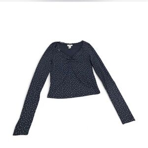 Just Polly New York Floral Long Sleeve Lace Trim Crop Top - Size‎ L